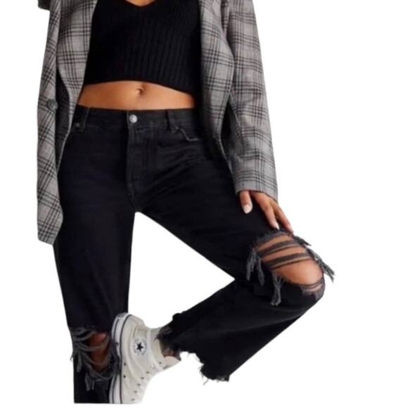 Free People Womens Maggie Distressed Straight Leg Crop Jean Size 27 Black - Picture 4 of 12